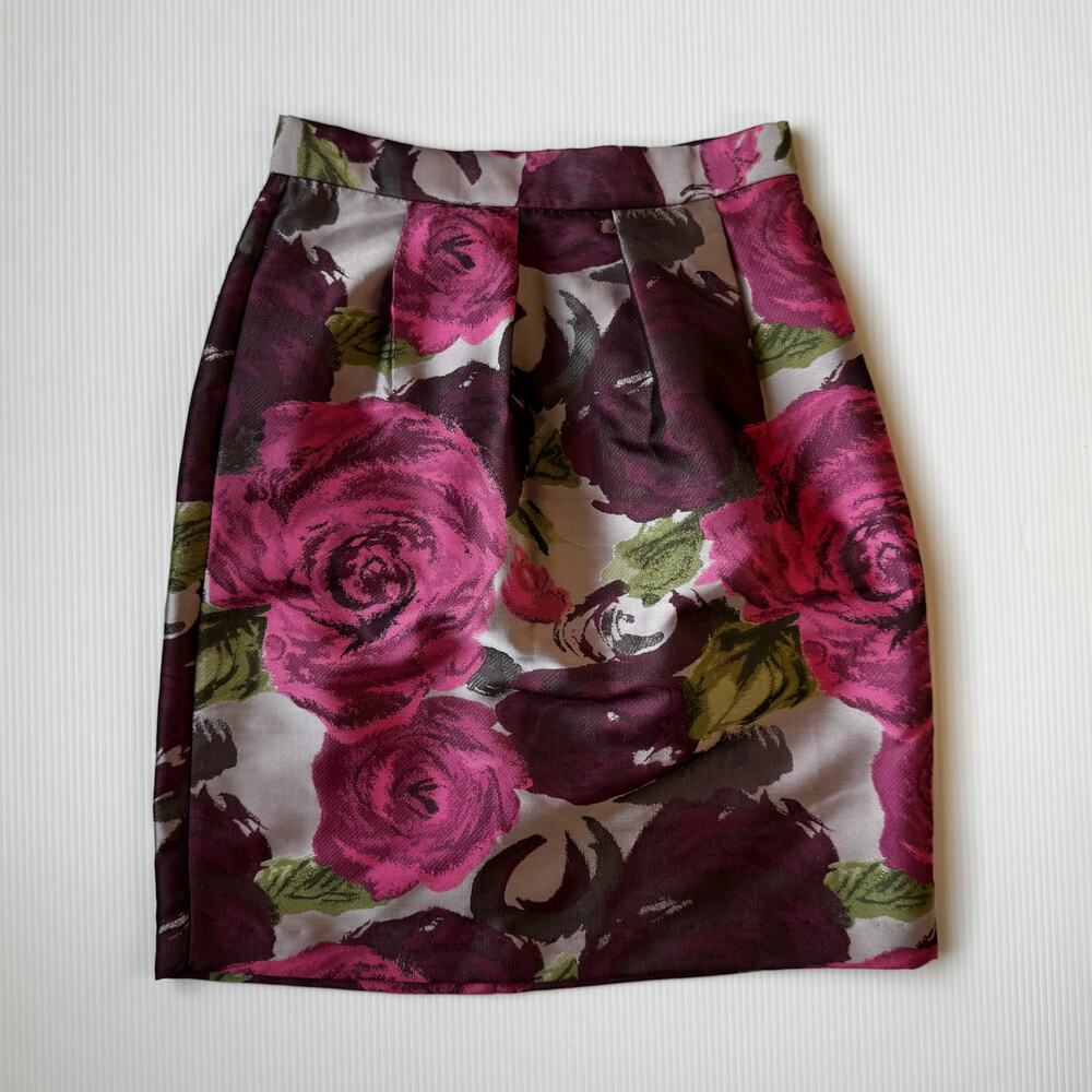 Lela Rose Pleated Pencil Skirt Sz 4 Rose Floral Jacquard Moody Dark Feminine - Picture 12 of 14